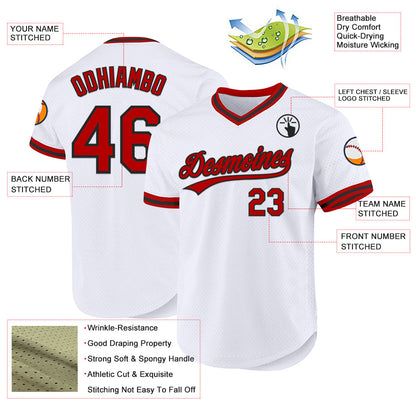 Custom White Red-Black Authentic Throwback Baseball Jersey - Sky-Custom