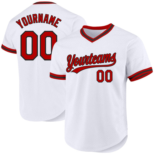 Custom White Red-Black Authentic Throwback Baseball Jersey - Sky-Custom
