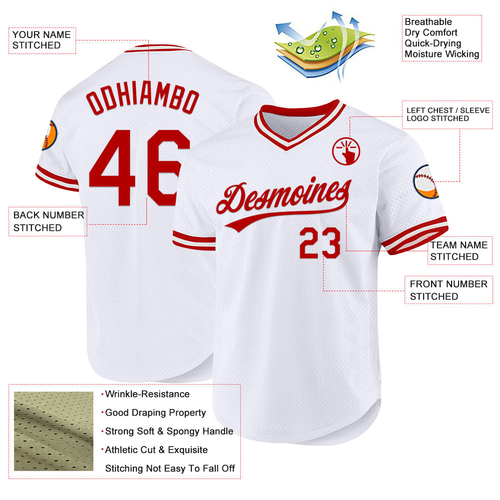 Custom White Red Authentic Throwback Baseball Jersey - Sky-Custom