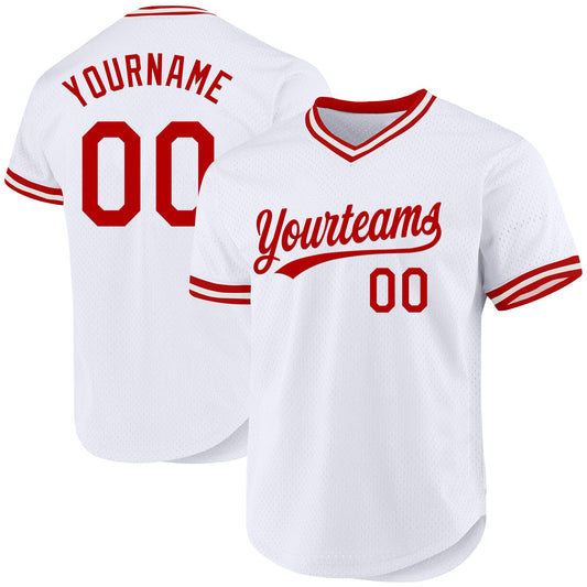 Custom White Red Authentic Throwback Baseball Jersey - Sky-Custom