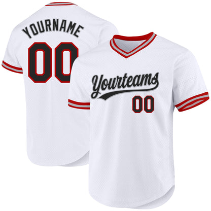Custom White Black Red-Gray Authentic Throwback Baseball Jersey - Sky-Custom