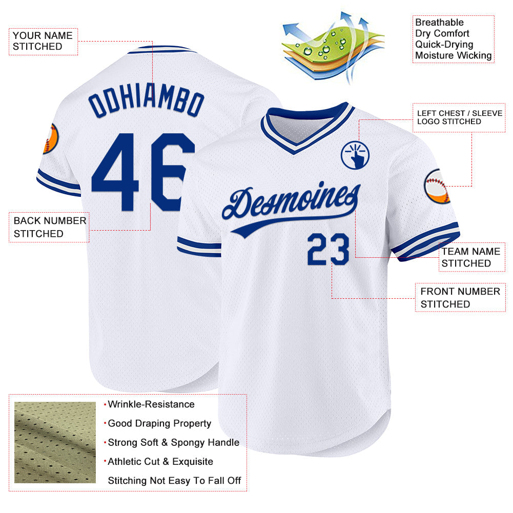 Custom White Royal Authentic Throwback Baseball Jersey - Sky-Custom