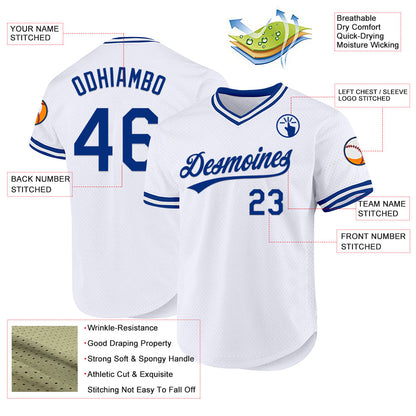 Custom White Royal Authentic Throwback Baseball Jersey - Sky-Custom