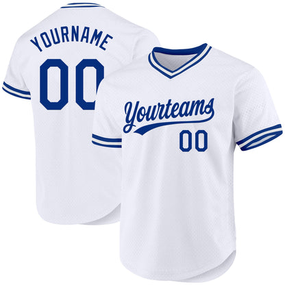 Custom White Royal Authentic Throwback Baseball Jersey - Sky-Custom