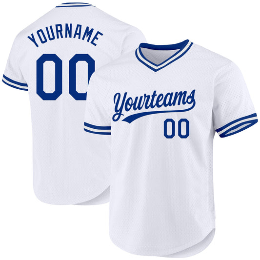 Custom White Royal Authentic Throwback Baseball Jersey - Sky-Custom