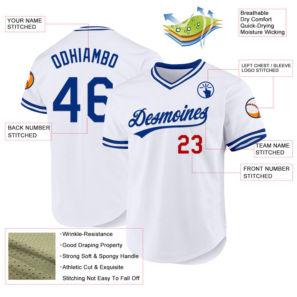 Custom White Royal-Red Authentic Throwback Baseball Jersey - Sky-Custom