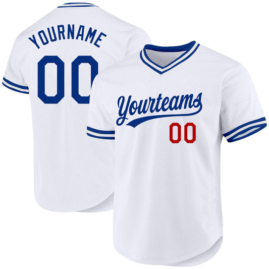 Custom White Royal-Red Authentic Throwback Baseball Jersey - Sky-Custom