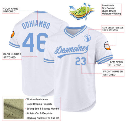 Custom White Light Blue Authentic Throwback Baseball Jersey - Sky-Custom