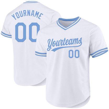 Custom White Light Blue Authentic Throwback Baseball Jersey - Sky-Custom