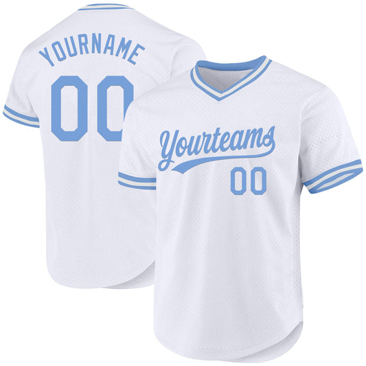Custom White Light Blue Authentic Throwback Baseball Jersey - Sky-Custom