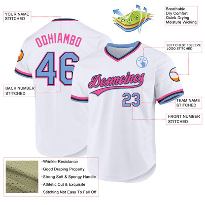 Custom White Light Blue Black-Pink Authentic Throwback Baseball Jersey - Sky-Custom