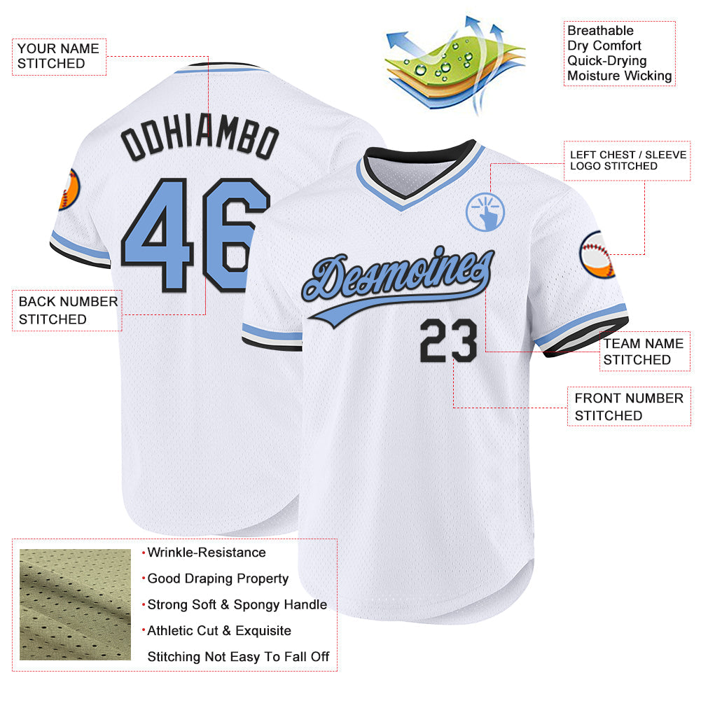 Custom White Light Blue-Black Authentic Throwback Baseball Jersey - Sky-Custom