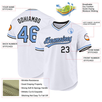 Custom White Light Blue-Black Authentic Throwback Baseball Jersey - Sky-Custom