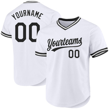 Custom White Black Authentic Throwback Baseball Jersey - Sky-Custom