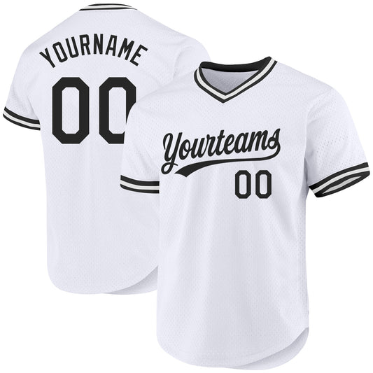Custom White Black Authentic Throwback Baseball Jersey - Sky-Custom