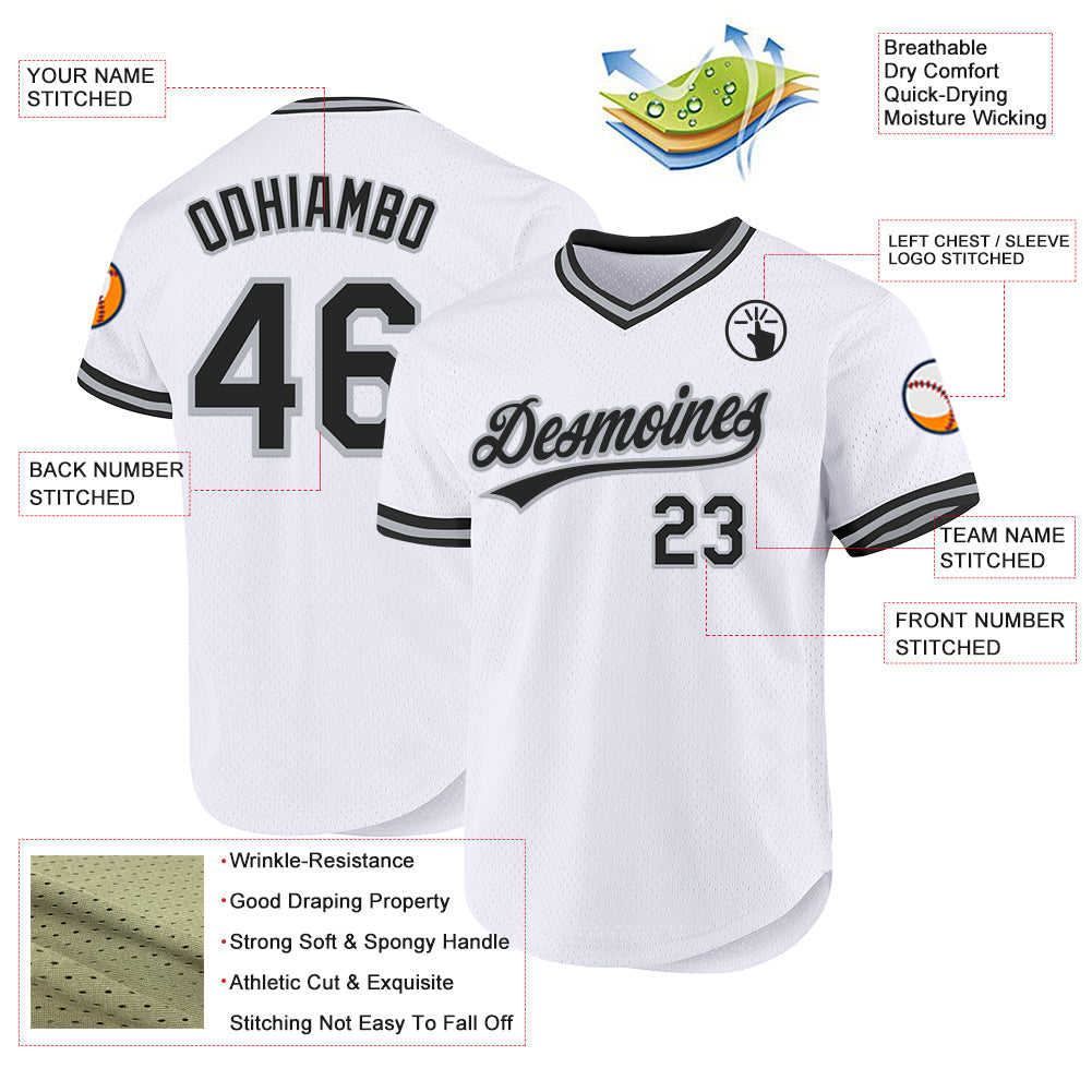 Custom White Black-Gray Authentic Throwback Baseball Jersey - Sky-Custom