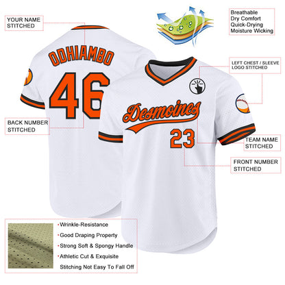 Custom White Orange-Black Authentic Throwback Baseball Jersey - Sky-Custom
