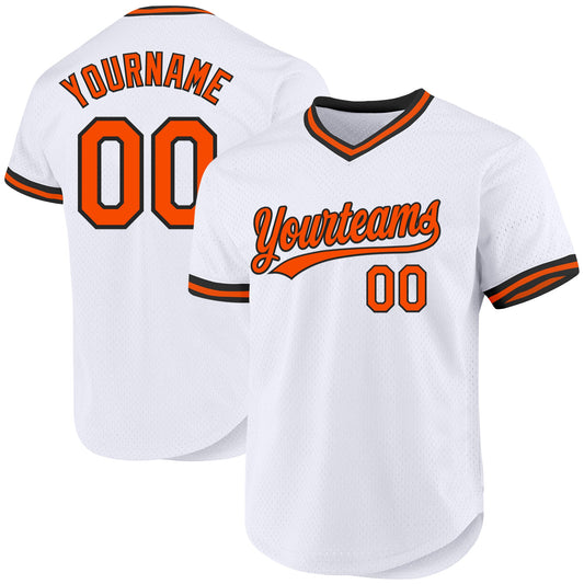 Custom White Orange-Black Authentic Throwback Baseball Jersey - Sky-Custom