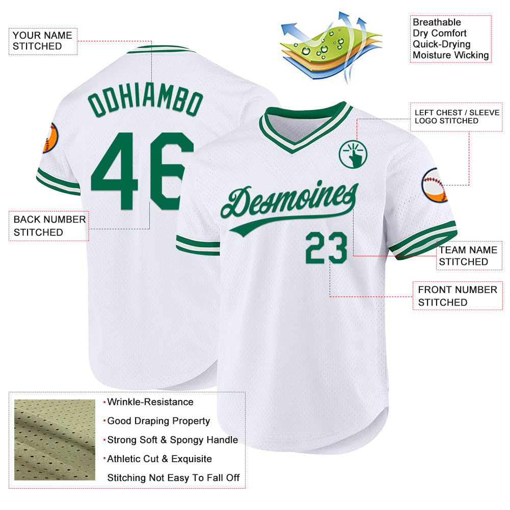 Custom White Kelly Green Authentic Throwback Baseball Jersey - Sky-Custom