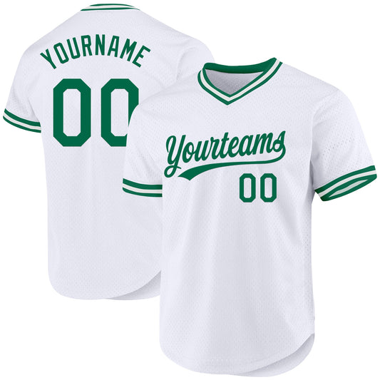 Custom White Kelly Green Authentic Throwback Baseball Jersey - Sky-Custom