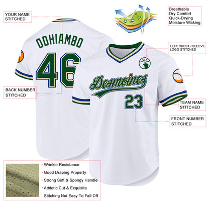 Custom White Green Cream-Royal Authentic Throwback Baseball Jersey - Sky-Custom