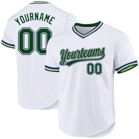 Custom White Green Cream-Royal Authentic Throwback Baseball Jersey - Sky-Custom