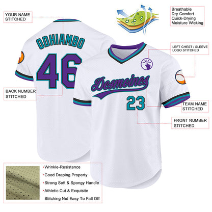 Custom White Purple Black-Teal Authentic Throwback Baseball Jersey - Sky-Custom