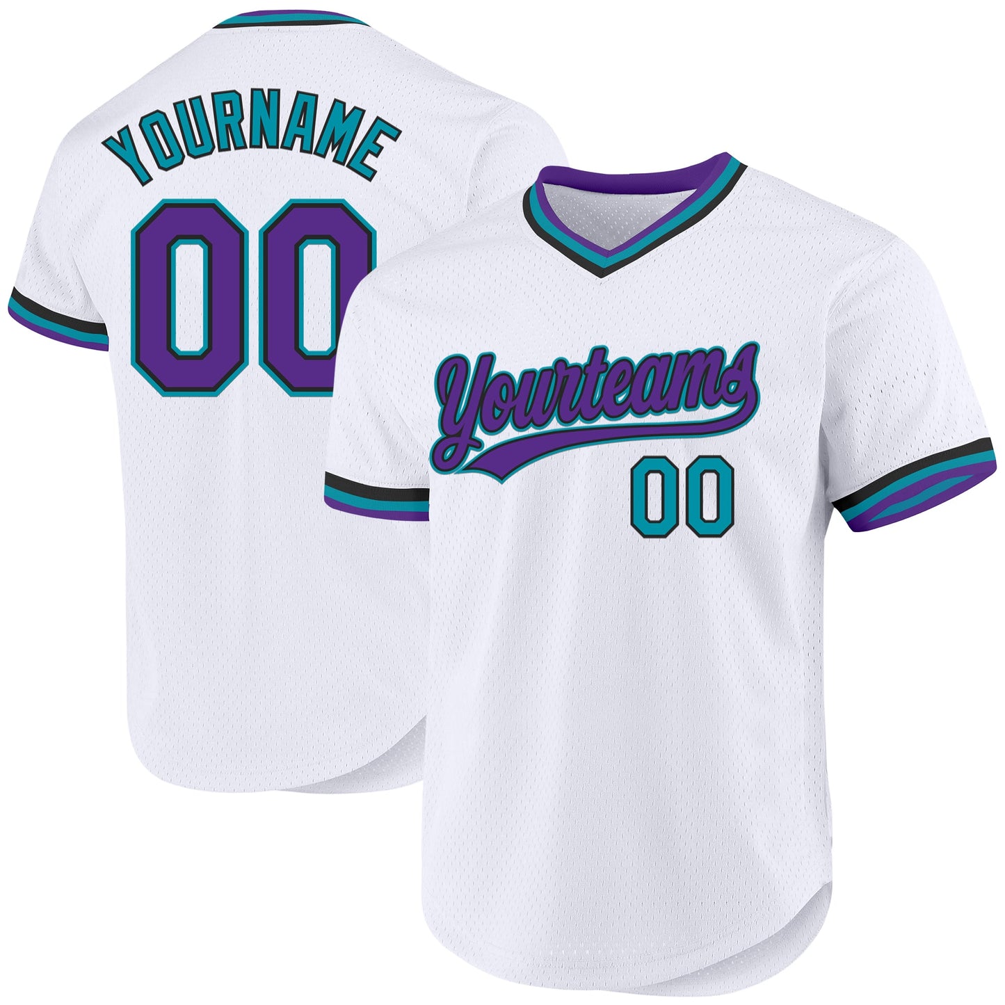 Custom White Purple Black-Teal Authentic Throwback Baseball Jersey - Sky-Custom