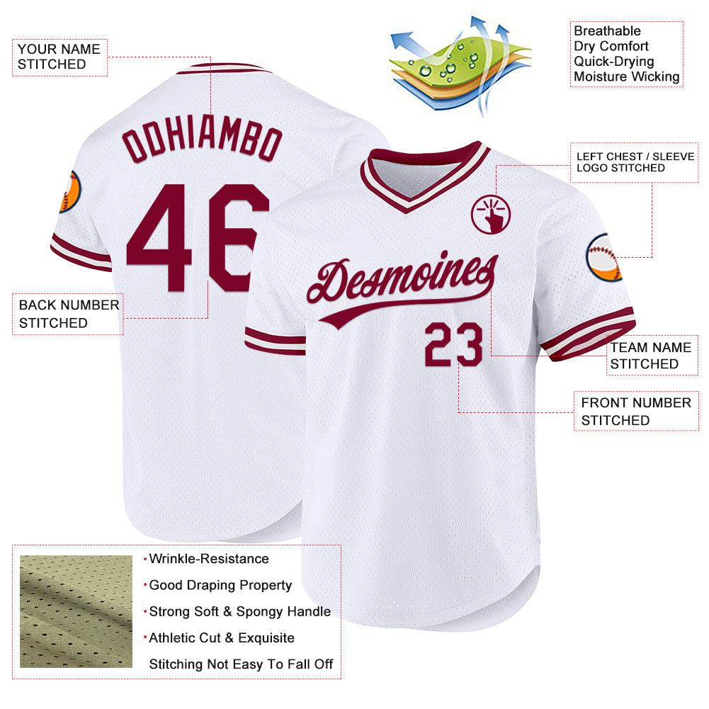 Custom White Maroon Authentic Throwback Baseball Jersey - Sky-Custom