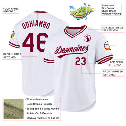 Custom White Maroon Authentic Throwback Baseball Jersey - Sky-Custom