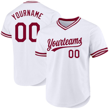 Custom White Maroon Authentic Throwback Baseball Jersey - Sky-Custom