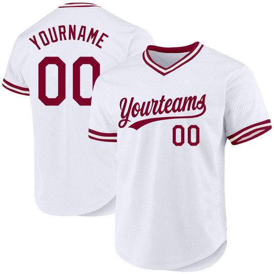 Custom White Maroon Authentic Throwback Baseball Jersey - Sky-Custom