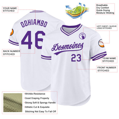 Custom White Purple Authentic Throwback Baseball Jersey - Sky-Custom