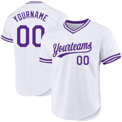 Custom White Purple Authentic Throwback Baseball Jersey - Sky-Custom