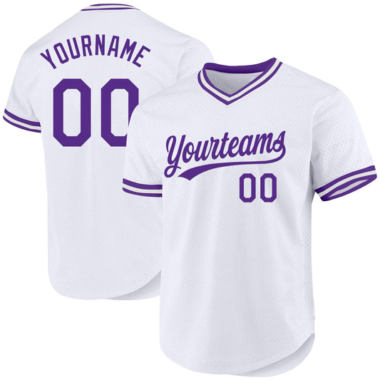 Custom White Purple Authentic Throwback Baseball Jersey - Sky-Custom