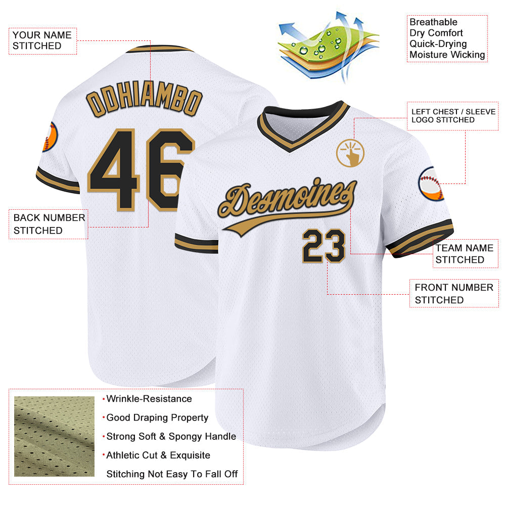 Custom White Black-Old Gold Authentic Throwback Baseball Jersey - Sky-Custom