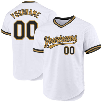 Custom White Black-Old Gold Authentic Throwback Baseball Jersey - Sky-Custom