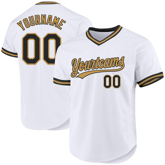 Custom White Black-Old Gold Authentic Throwback Baseball Jersey - Sky-Custom