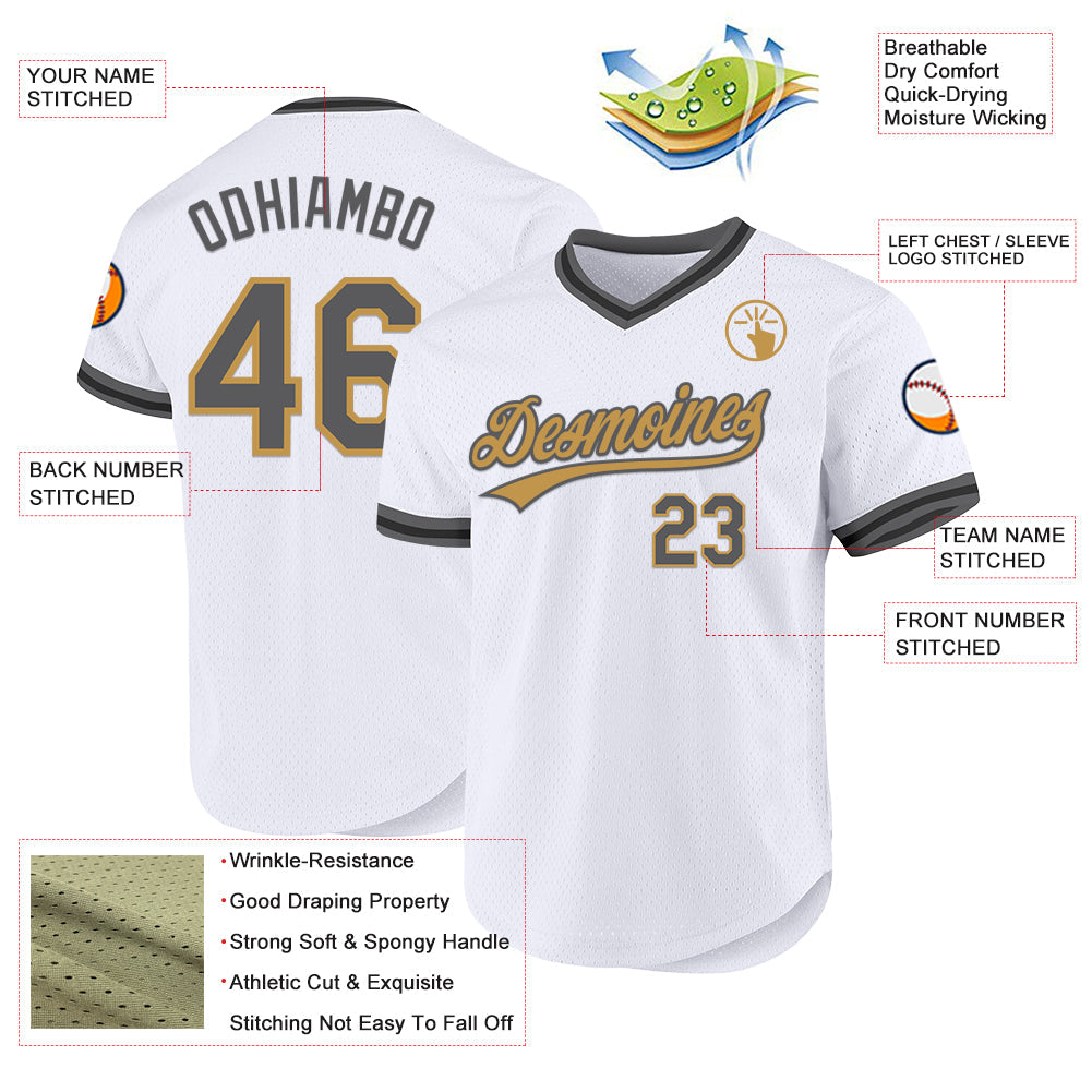 Custom White Steel Gray Old Gold-Black Authentic Throwback Baseball Jersey - Sky-Custom