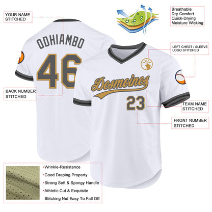 Custom White Steel Gray Old Gold-Black Authentic Throwback Baseball Jersey - Sky-Custom