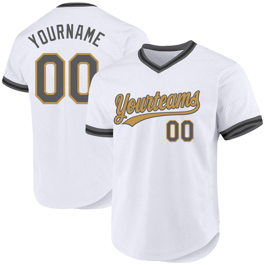 Custom White Steel Gray Old Gold-Black Authentic Throwback Baseball Jersey - Sky-Custom