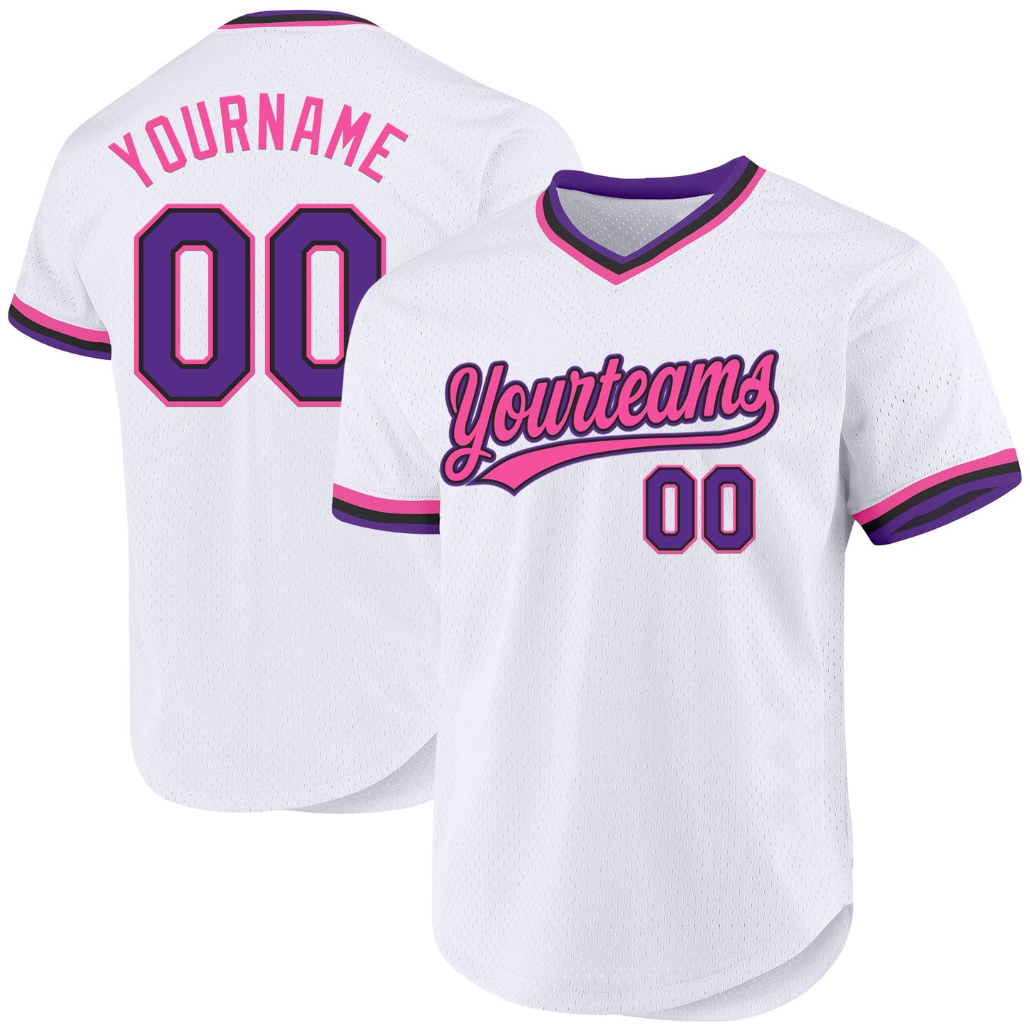Custom White Purple Black-Pink Authentic Throwback Baseball Jersey - Sky-Custom