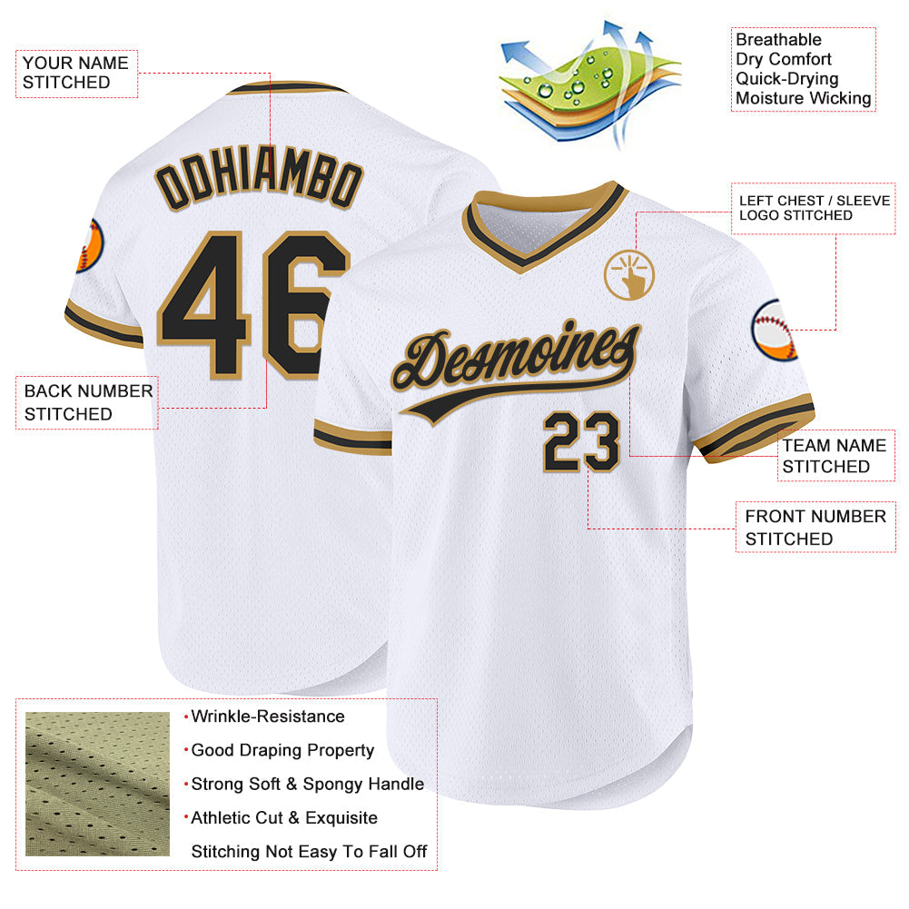 Custom White Black-Old Gold Authentic Throwback Baseball Jersey - Sky-Custom