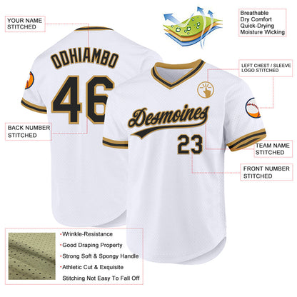 Custom White Black-Old Gold Authentic Throwback Baseball Jersey - Sky-Custom