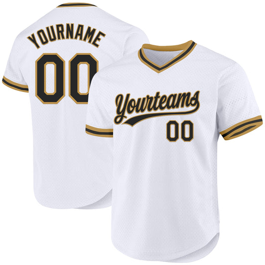 Custom White Black-Old Gold Authentic Throwback Baseball Jersey - Sky-Custom