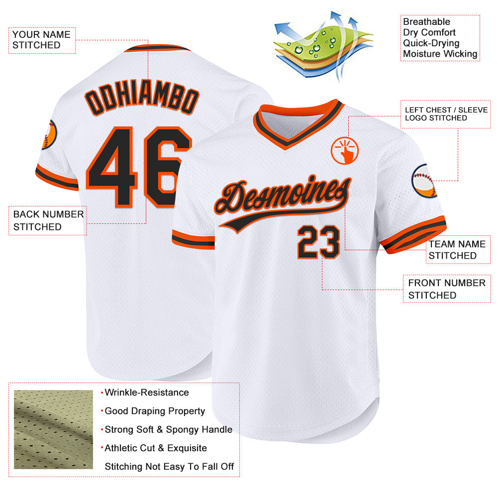 Custom White Black-Orange Authentic Throwback Baseball Jersey - Sky-Custom