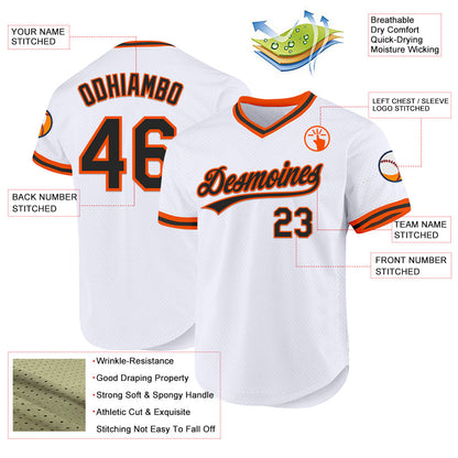 Custom White Black-Orange Authentic Throwback Baseball Jersey - Sky-Custom
