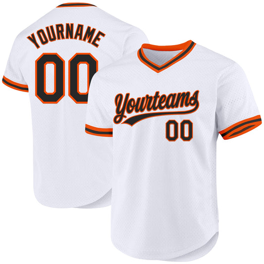 Custom White Black-Orange Authentic Throwback Baseball Jersey - Sky-Custom
