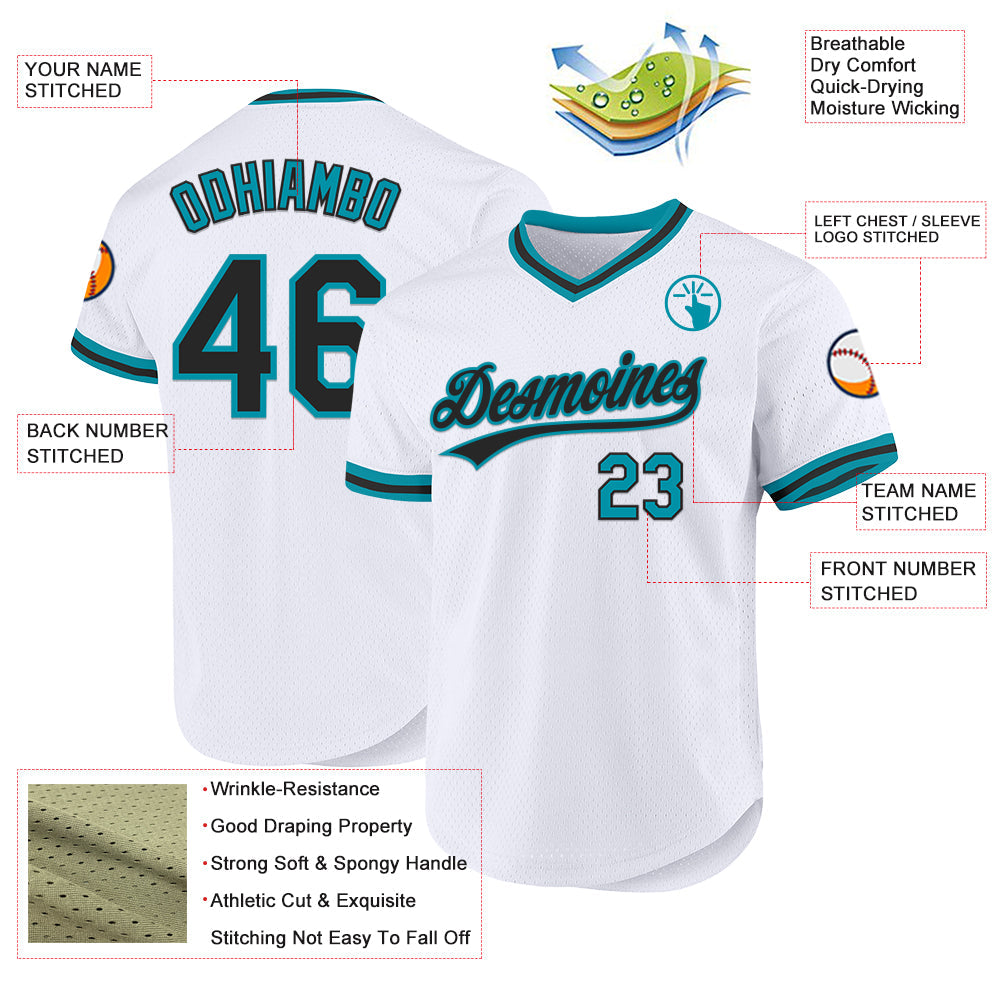 Custom White Black-Teal Authentic Throwback Baseball Jersey - Sky-Custom