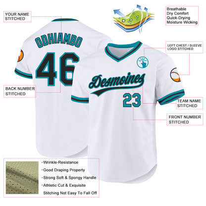Custom White Black-Teal Authentic Throwback Baseball Jersey - Sky-Custom